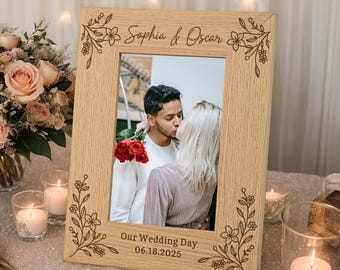 Custom Engaged Photo Frame, Wedding Photo Frame, Personalised Engaged Couple Gift, Newly Engaged Couple Wooden Photo Frame