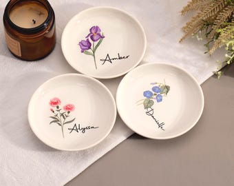 Gepersonaliseerde geboorte bloem trinket schotel/aangepaste aquarel bloem ring schotel/kerstcadeaus/bruidsmeisje bruiloft cadeau/verjaardag sieraden schotel