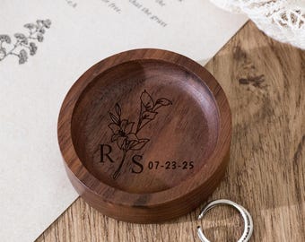 Custom Engraved Walnut Wood Ring Dish: Engagement Ring Holder