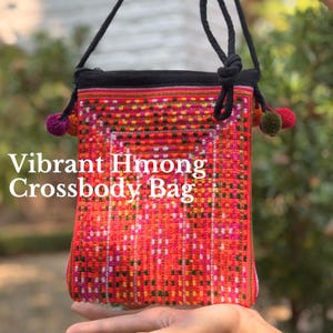 One of a Kind Bohemian Crossbody Bag With Vintage Hmong
