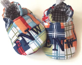 Madras Plaid Crib Shoes/Baby Slippers 7.10