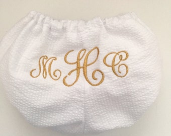 Monogrammed White Seersucker Diaper Cover