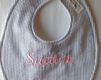 Personalized Seersucker Baby Bib