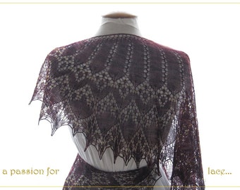 Komodo, PDF pattern for a fine handknitted lace shawl with beads. Cresent shaped