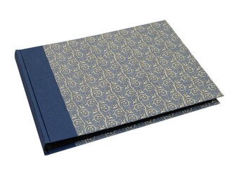 XL Photo Album blue with black pages, light blue pattern Organic ranks, handmade photo book, family album,
