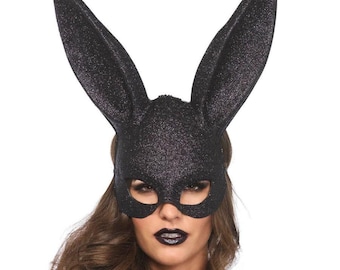 Zwart konijnenmasker, konijnenmasker, konijnenkostuum, halloweenmasker, maskerademasker, konijnenorenmasker, cosplaymasker, feestmasker, kostuumaccessoire