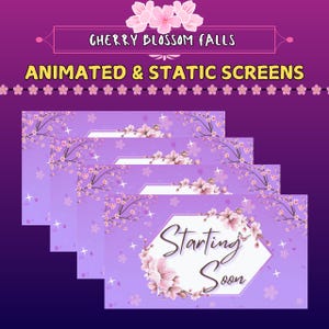 Animated Cherry Blossom Purple Twitch Overlay Stream Package, Twitch Screen, Sakura, Cute Twitch Overlay, Aesthetic, Flower Overlay