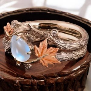 Vintage Ast Ahornblatt Ring - Faux Mondstein Blatt Ring - Urlaub Zubehör - Cottagecore Schmuck Geschenk für Frauen & Männer