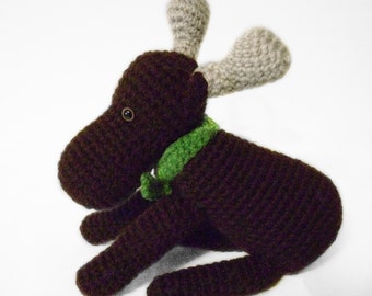 Morty Moose Stuffed Animal Brown Wildlife Doll Toy Crocheted Handmade