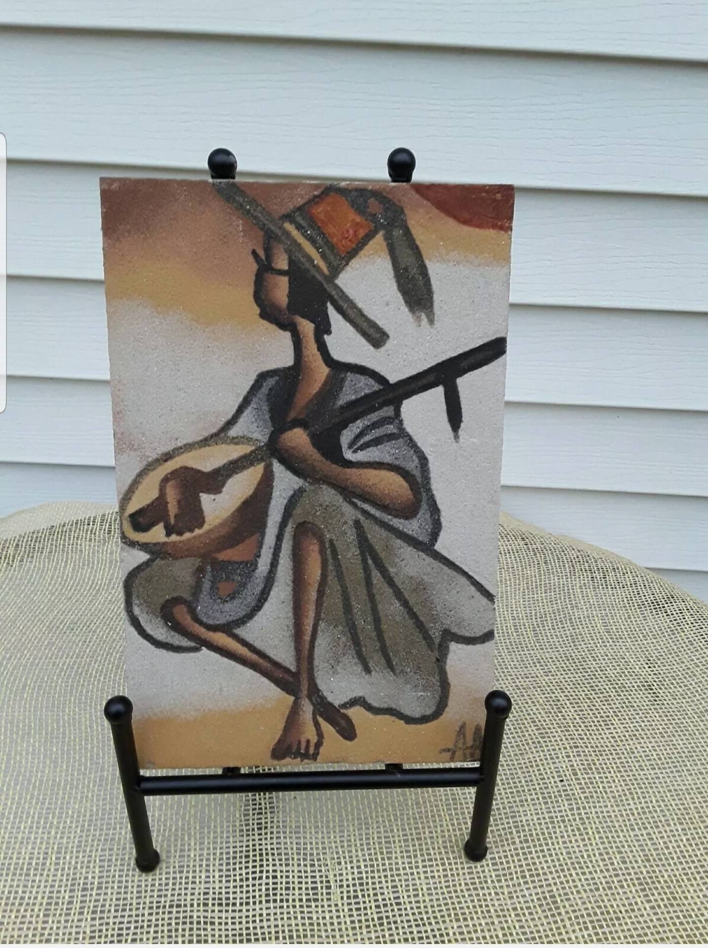 Senegalese Sand Painting Art Featuring a Cora African Musical Etsy