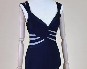 Robe Bandage Herve Léger Bleu Nuit Perles - Taille L (10-12) - Neuf Avec étiquettes