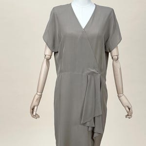 S/M / MAX MARA - Vestido de seda gris topo de los años 80