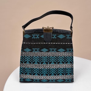 70s Handmade in Mexico Structured Top Handle Bag - Typical Mexican Print
