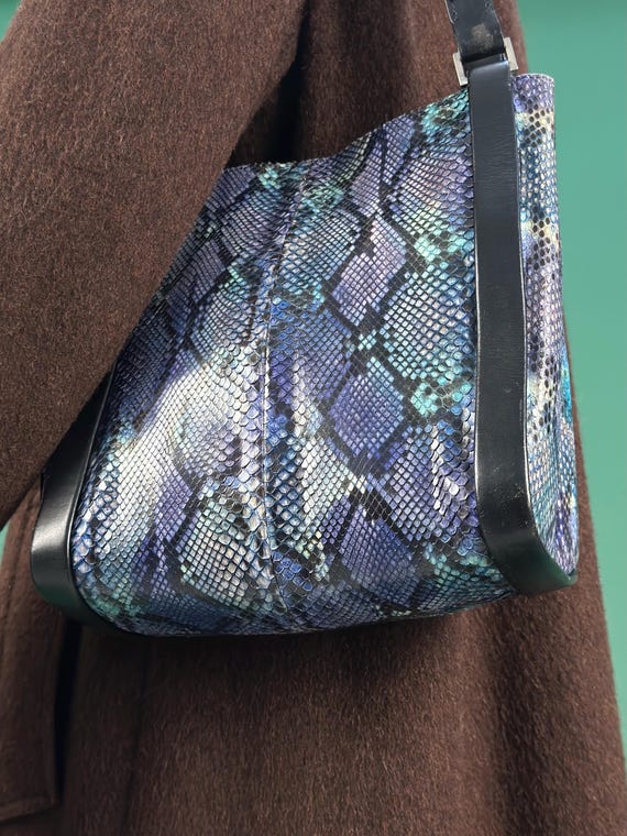 1990s Exotic Blue Python Leather Shoulder Bag - image 11