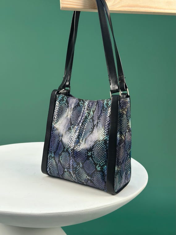 1990s Exotic Blue Python Leather Shoulder Bag - image 4