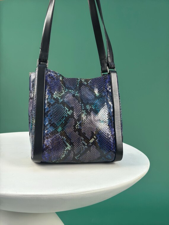 1990s Exotic Blue Python Leather Shoulder Bag - image 7