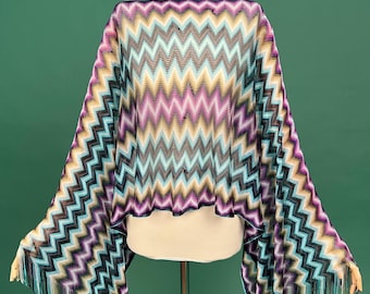 ワンサイズ | MISSONI – 2000年代 ジグザグフリンジニットポンチョ – イタリア製