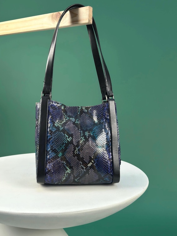 1990s Exotic Blue Python Leather Shoulder Bag - image 2