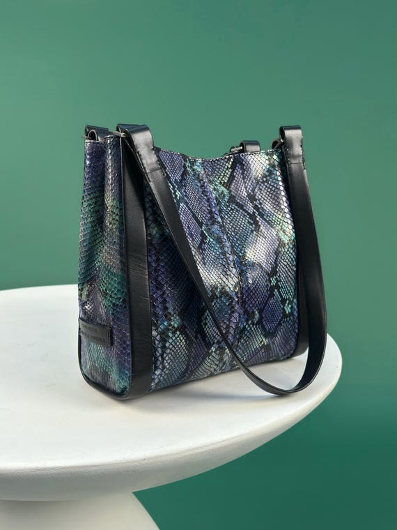 1990s Exotic Blue Python Leather Shoulder Bag - image 1