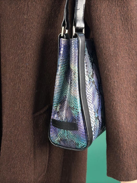 1990s Exotic Blue Python Leather Shoulder Bag - image 10