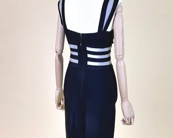black and blue bandage dress Herve Leger Cobalt / Black Bandage Dress Blue Viscose ref.2524291