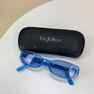 BYBLOS -  90s Slim Oval Blue Sunglasses | Y2K Retro Eyewear | Made in Italy