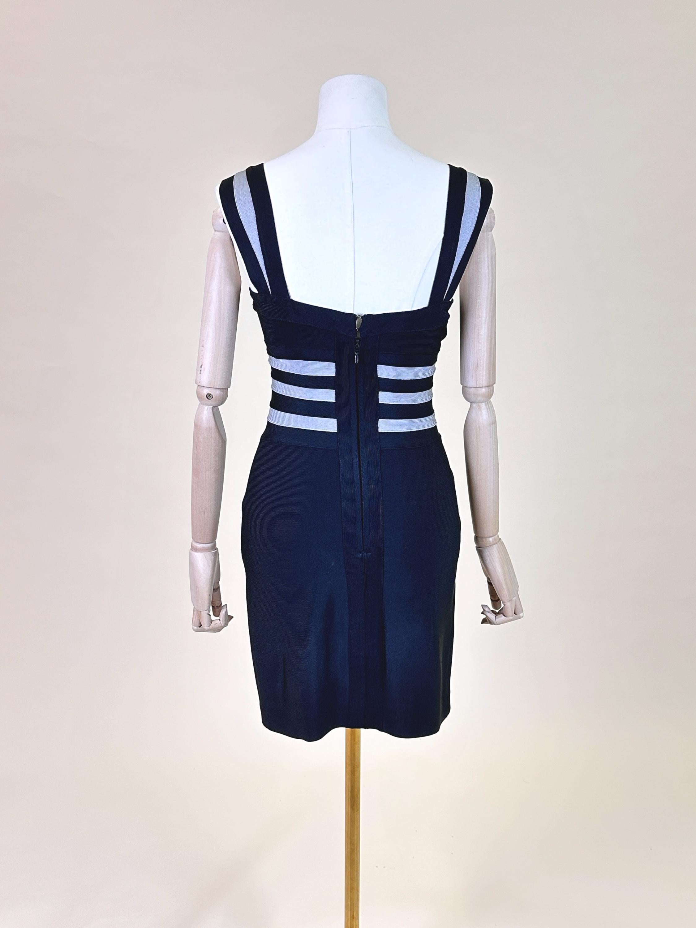 herve leger black white bandage dress Herve Leger Danica Black White Comb Ribbon Bandage Dress XXS