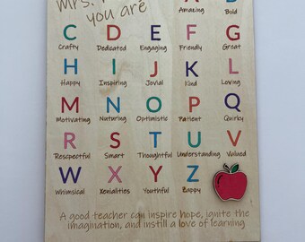Personalized Teacher Alphabet Sign: Basswood Teacher Appreciation Gift