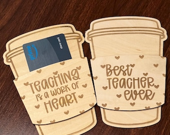 Tarjetero de madera de tilo para profesores, diseño de taza de café