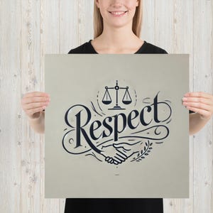 Posterfoto leuk schattig cool aantrekkelijk mooi Het woord Respect is elegant geschreven, twee handen schudden respectvol