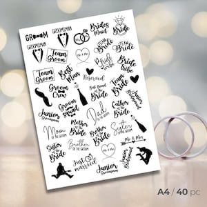 Temporary wedding tattoo, fun wedding tattoo, bachelorette party tattoo, wedding gift, bachelor tattoo set, wedding quotes, wedding roles