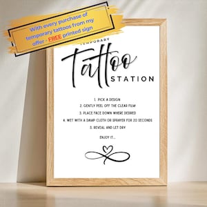 Tattoo station, wedding tattoo, wedding sign, temporary wedding tattoo, fun wedding tattoo, wedding party tattoo, tattoo bar, tattoo sign