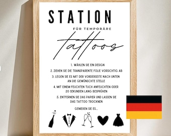 Wedding Tattoo Station Sign: Fun Temporary Tattoo Party Decor. German language.