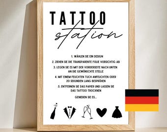 Wedding Tattoo Station Sign: Elegant Party Decor (PDF Download). German language.