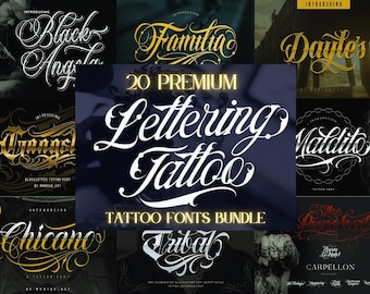 20 Premium Tattoo Fonts Bundle| Procreate Prints| Vintage Canva Fonts| Cricut Silhouette Design Space Fonts | Dxf | ttf
