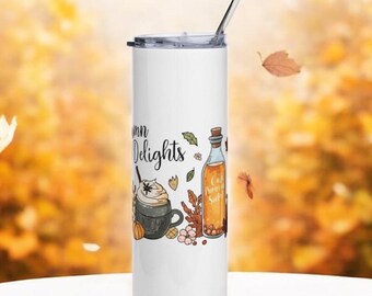 Autumn Sip Delight - Vaso de acero inoxidable de 20 oz, aislante para bebidas otoñales, taza de viaje para bebidas frías y calientes, regalo acogedor