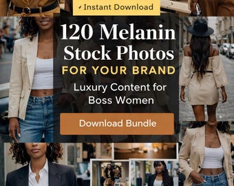 Paquete de fotos de archivo de melanina (120 imágenes) / Contenido sobre estilo de vida de mujeres negras / Kit para creadores de contenido UGC / Fotos de marca para emprendedores / pdf