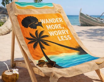 Toalla de playa: Viaja más, preocúpate menos / Toalla tropical de verano / Imprescindible para las vacaciones en la playa / Toalla de piscina / Regalo de viaje / Ambiente playero estético