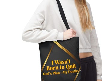 Bolso de mano con la frase "No nací para rendirme", bolso con cita motivacional, bolso inspirador, regalo para ella para decir "No te rindas", bolso de mano negro con estampado gráfico para mujer.