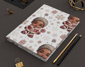 Cute Winter Themed Hardcover Journal, Personalized Gift, Holiday Planner, Snowflake Design, Christmas Journal, Kids Notebook