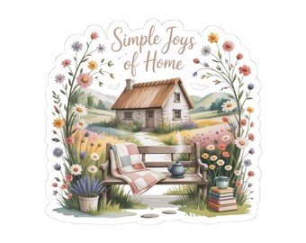 Pegatinas troqueladas encantadoras, decoración floral para el hogar, pequeños placeres del hogar, accesorios para portátiles, regalo para amantes de la jardinería, arte en pegatinas