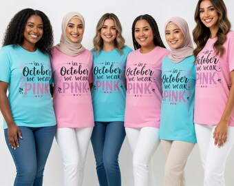 Camiseta de algodón para concienciar sobre el cáncer de mama: Camiseta de apoyo con lazo rosa de octubre.