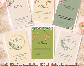 Printable Eid Mubarak Cards Bundle | 6 Floral Islamic Greeting Cards | Instant Download | Ramadan Eid Printable Card | Muslim Holiday Card