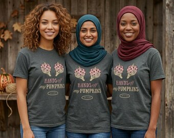 Camiseta estampada "Manos fuera de mis calabazas": Camiseta de otoño para Halloween