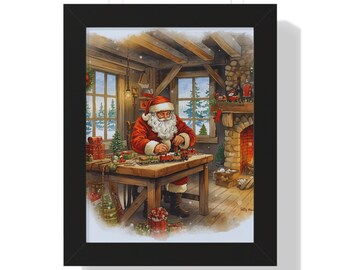 Póster navideño enmarcado del Taller de Papá Noel: Arte mural navideño