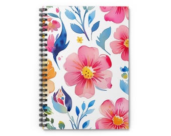 Cuaderno espiral floral con renglones / Cuaderno estético para mujer / Regalo de papelería bonito / Diario de escritura / Cuaderno planificador diario