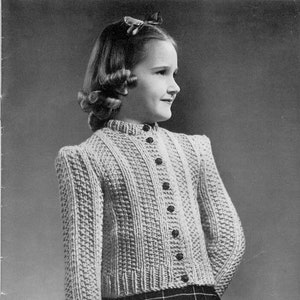 Vintage Knitting Pattern - Girl&#39;s Cardigan - 6 - 8 years sizes - Immediate download