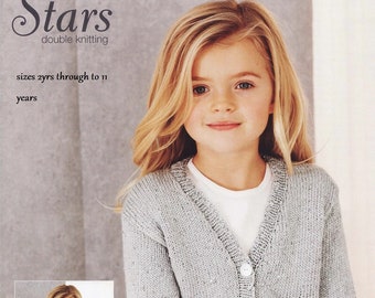 Children's cardigan knitting pattern PDF Cardigan in stars with hearts to fit sizes 2-11 yrs 22-30" DK download In ENGLISH only