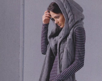 KNITTING PATTERN - Hooded Cable Scarf Boho Chic - Christmas/ Winter Fall Accessories Download - Great Price !!! English language