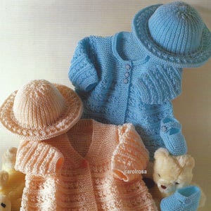 PDF download - Knitting Pattern Jacket/Coat, Hat and Shoes Baby Bebe 14-18 ins Preemie sizes